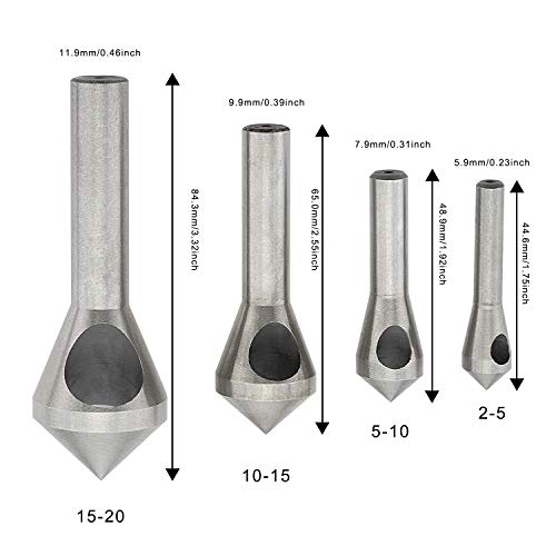 LESOLEIL Countersink Chamfer Deburring Drill Bit Set, 4 Pcs Titanium Coated Countersink Metal Deburring Drill Bits Tool for DIY Wool Metal Plastic Silver