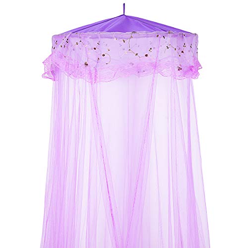 Bcbyou Princess Bed Canopy Netting Mosquito Net Round Lace Dome Girl Play Tent Reading Nook Baby Kids Games House For Twin Full And Queen Size Beds Crib With Jumbo Swag Hook (Purple) #TOP1