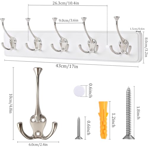 Image of IBosins 2 Pack Coat Rack Wall Mount, 17'' Rustic Wooden Coat Hanger, Heavy Duty Metal Coat Hooks Rail for Entryway Closet Bathroom Coat Jacket Scarf Towel Hat