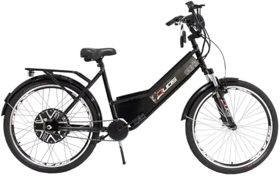 Bicicleta Elétrica 48V 12A, Motor 500W, Velocidade Máxima 20 km/h, Bateria de Chumbo, Aro 14, Freio a Tambor, Painel Digital, Farol LED, Preta, Capacidade 150 kg