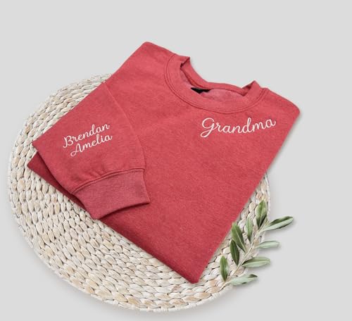 NACRE APPAREL Custom Text Embroidered Sweatshirt and Hoodie Design Your Own Personalized Text on Sleeve Gift for Grandma2