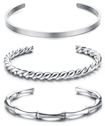 JeweBella 3 Piezas Pulsera Brazalete Mujer Plata/Dorado Acero Inoxidable Simple...
