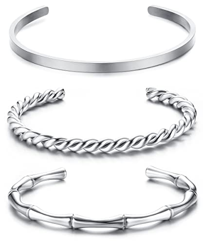 JeweBella 3 Piezas Pulsera Brazalete Mujer Plata/Dorado Acero Inoxidable Simple...