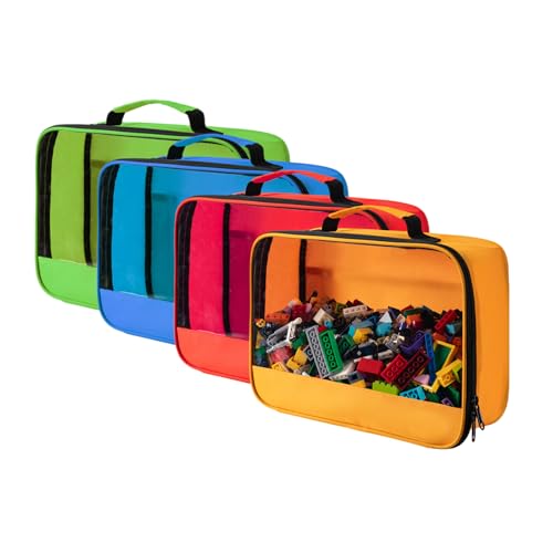 Image of 4 PCS Toys Storage Bag, Classic Bricks Building Set Storage Bag, Travel Case for Building Toys, Puzzles, Small Size