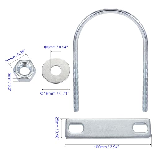 MACHSWON Round U-Bolt,2 Set Zinc Plated Alloy Steel M6 U Bolts 70mm(2.76") Inner Width 120mm Length with Nuts and Frame Plate for Automobiles Boat Trailer - Image 3