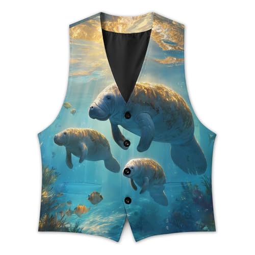 Ocean Manatee Men's Suit Vest Slim Fit Business Dress Party Pattern Waistcoat Vest Top3