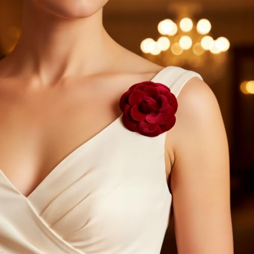 Image of Dainity Camellia Flower Brooch Pin for Women - Elegant Statement Pin for Coat, Scarf, Dress, Hat, Bag - Stylish Chic Accessory Gift for Her