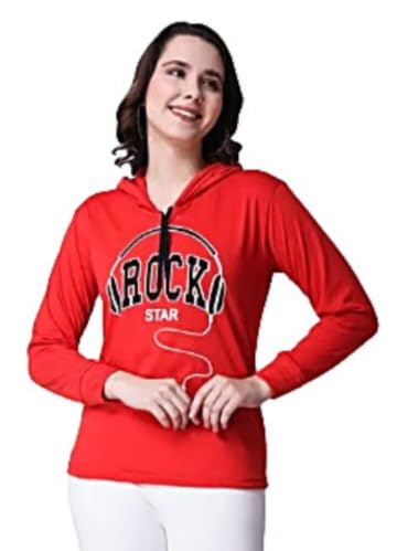 Affair Women Red Printed Hooded Neck Cotton Blend T-Shirt-image-34