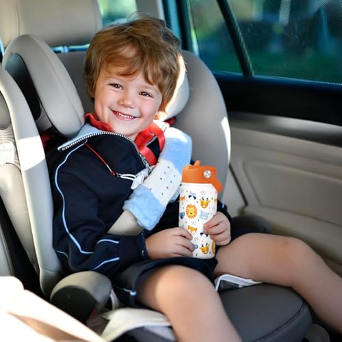 Image of SANDJEST Kid Water Bottle 12oz with Straw Lid - 2-Pack Insulated Stainless Steel Water Bottles for Kids Girls - Travel Cup for Back to School Sports Christmas Birthday (Animals & Sea Animals)