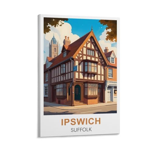 Poster de voyage Ipswich Suffolk vintage : impression sur toile moderne de 60 x 90 cm