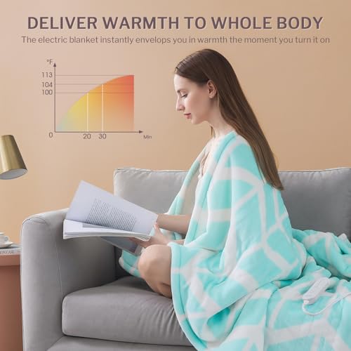 VENTIMI Electric Blanket Heated Throw, 50" x 60" Heated Blanket with 5 Heat Levels & 3 Hours Auto Off, Fast Heating Blankets with ETL & FCC Certification, Green