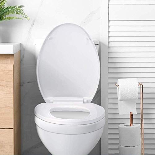 MUYE Elongated Slow-Close White Toilet Seat Never Loosen Removable Toilet Seats No Slamming Easy Installation & Clean