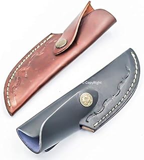 7" Handmade Real Leather Sheath for Fixed Hunting Blade Knife Engraved/Belt Loop - DamaskerUS