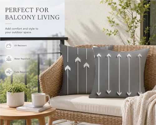 Housses de coussin extérieur 60x60cm gris lin imperméable pour canapé de terrasse