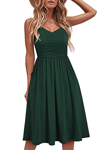 Image of YATHON Casual Dresses for Women Sleeveless Cotton Summer Beach Dress A Line Spaghetti Strap Sundresses with Pockets