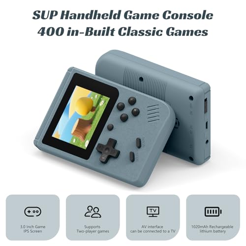 Image of Retro Handheld Games Console, Built-in 400 Video Games,Portable Video Gaming Player with 3.0 Inch IPS Screen and Rechargeable Battery (Gray)
