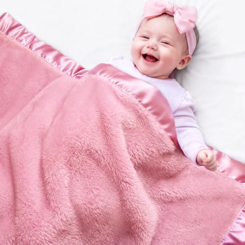 Image of Pro Goleem Fleece Baby Blanket with 2 Inch Satin Trim Soft Anti-Static Plush Blanket for Boys and Girls Christmas Baby Gifts for Babies 30''x40''，Blush Pink
