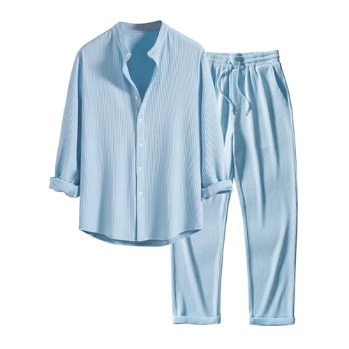 Chemise Homme Manches Longues et Pantalon : Ensemble 2 Pièces Décontracté Coupe Ample