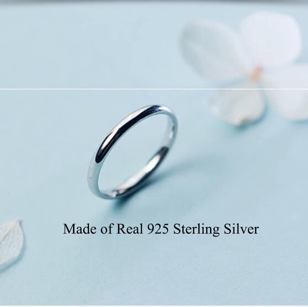 Lantine 2mm Simple Pinky Ring Silver High Polishing Dome Thin Minimalist Stacking Knuckle Plain Band Ring Size 2-8.5 - Image 3