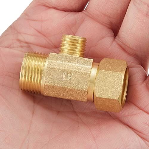 Pronese 1 Pack Lead-Free Brass, Angle Stop Add-A-Tee Valve,Splitting Water Supply,1/2"Compx1/2"Compx3/8"Comp, 3 Way Adapter Or Tee Connector With A Sealing Tape #TOP2