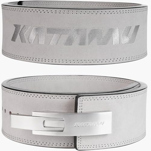 Cinturón de halterofilia Katamu de cuero platino XL para batir récords en sentadillas