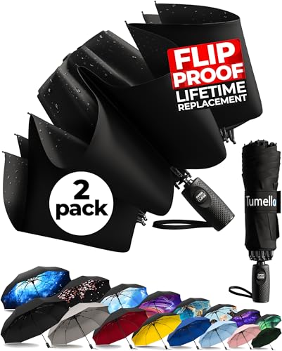 TUMELLA Flip-Proof Inverted Travel Umbrella, Small Strong But Light Portable and Automatic Reverse Folding Rain Umbrella, Durable Premium Grip, Fits Car & Backpack TUMELLA Flip-Proof Inverted Travel Umbrella, Small Strong But Light Portable and Automatic Reverse Folding Rain Umbrella, Durable Premium Grip, Fits Car & Backpack