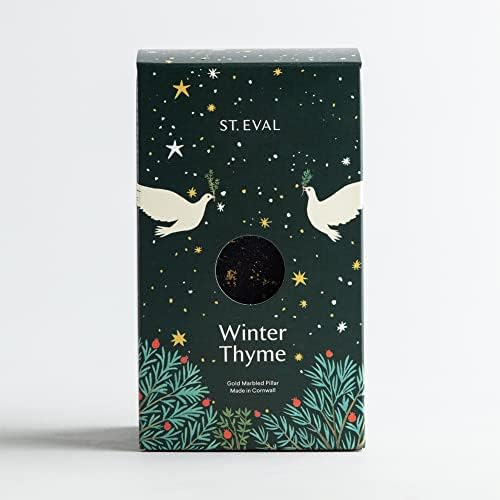 St Eval Winter Thyme Scented, Gold & Green Marbled Pillar Candle, A