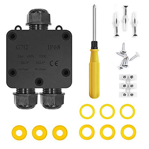 Abzweigdose Wasserdicht - IP68, Schwarz Elektrischer Außen Verteilerdose für Garten, Aussen 3 Wege Abzweigdose Wasserdicht Erdkabel Ø4mm-14mm Cover