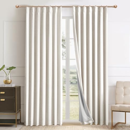 IVAPUPU Natural Thick Linen Blend Pinch Pleated Blackout Curtains for Bedroom - Black Out Curtains 72 Inch 2 Panels for Living Room Darkening Thermal Insulated Window Curtain Drapes with 16pc Hooks