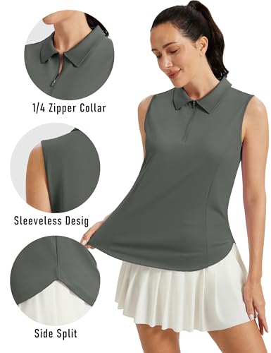 Image of MAGCOMSEN Womens Golf Shirts Sleeveless 1 /4 Zip Collared Polo Shirt UPF 50+ Quick Dry Workout Tank Tops Tennis