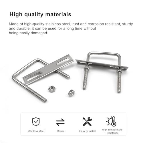 0XBIT Bügelschraube, 4 Stück U Bügel Mit Gewinde, Bügelschrauben, U Bügel Mit Gewinde M6 Mit Muttern und Rahmenplatte, Geeignet für Automobile, Rohre, Industrie, 60 x 80mm