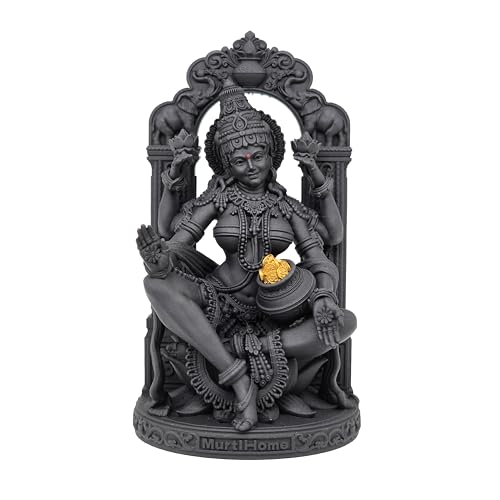 Image of MurtiHome Lakshmi Devi Murti, The Goddess of Fortune Mahalaxmi Idol | 10.32 cm Tall Small Black Color Figure Made From UV Resin, Crafted by 3D Printer for Car Dashboard, Home, Office, Gift