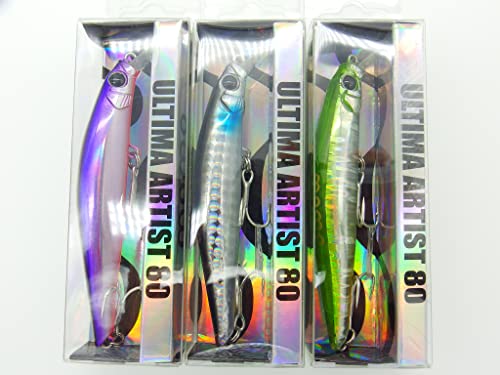momolures - ULTIMA ARTIST SWIMMER 80mm Sinking Minnow for Bass Seabass, Pike, Zander, Trout, Salmon lure fishing (3 Pieces Assort #02) - Image 2