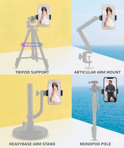 Image of BROLAVIYA 2 Pack Mobile Phone Holder Mount with 1 /4 inch Screw, Adjustable 55-85mm Smartphone Clamp, Tripod & Stand Compatible, Universal Phone Holder for Video Recording, Live Streaming & Photography