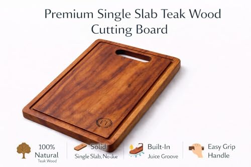 Image of Teak Wood Chopping Board | Solid Wooden Cutting & Serving Tray | Large, Durable, Natural Finish