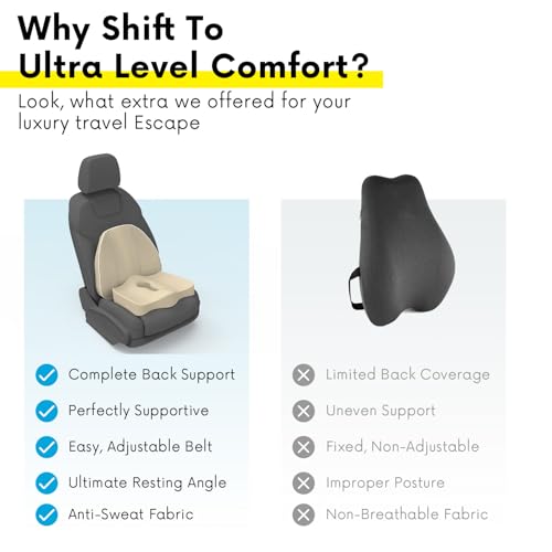 Image of Pillow Kit Memory Foam Back Support and Siting Cushion Ergonomic Adjust Sitting Position Relief Pain for Car or Office Chair. (Royal beigh, Spine Support)