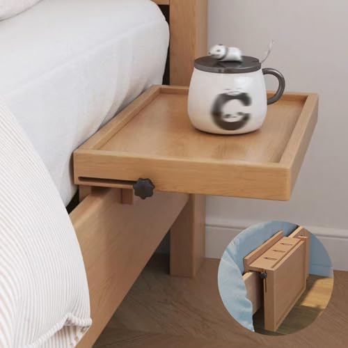 Foldable Bedside Shelf for Top Bunk - Solid Wood Nightstand for Dorm Room, Clip-On Storage, Versatile Small Coffee Table & Projector Shelf (Walnut Finish)