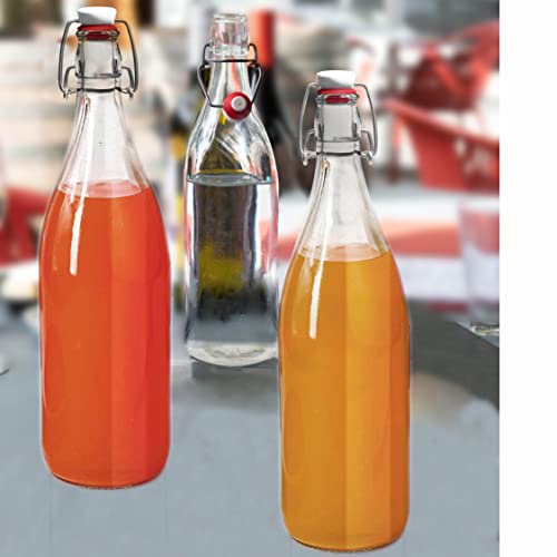 Image of Pure Source India Glass Water,Beer,Juice,Cold drinks Bottle With Steel Lock(Clear), 1000ml (4PCS)