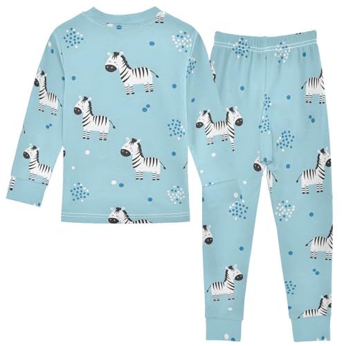 Pajama Sets Long Sleeve Zebra Pattern on Light Blue Soft Comfy Sleepwear 2 Piece PJS 3-8T3