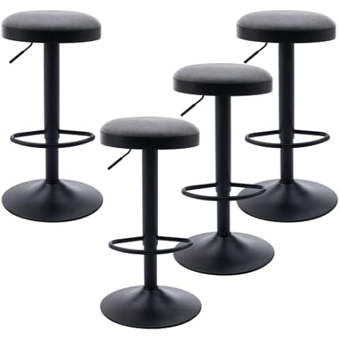 CIMOO Backless Bar Stools Set of 4 Round Adjustable Barstools for Kitchen Counter Swivel Bar Height Stool Chair Faux Leather Industrial Island Chair Grey Cover