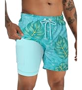 BOJIN Mens Swim Trunks with Compression Liner 5.5 Inch Inseam Bathing Suits Beach Board Shorts wi...