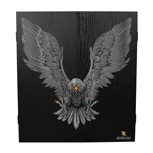 RUTHLESS Gabinete de tablero de dardos | Almacenamiento profesional de diana cuadrado negro resistente