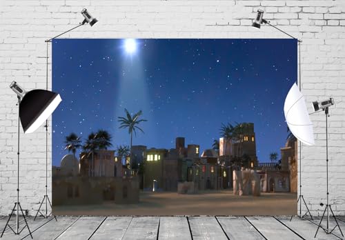 BELECO 20x10ft Fabric Nativity Backdrop with Star, Manger, Bethlehem Town, Village Background, Star of Bethlehem, Religious Church Decoration Photo Props by BELECO - Image 4