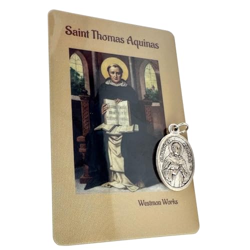 Westmon Works St Thomas Aquinas Medal Set Italian Metal Medallion with USA Made Prayer Holy Card2