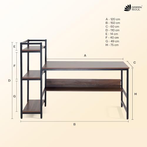 Image of Green Soul Harmony Computer Table for Home PC | Office Table for Home for Students and Adults | 3-Years Assurance | Rolex Brown | Installation Provided