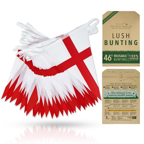 Premium Reusable England Bunting - 42 World Cup Football 2026 Decorations - As seen on TV 100% Premium Polyester - St Georges Day Decorations World Cup Flags Bunting 2026 (46ft 42 England Flags)