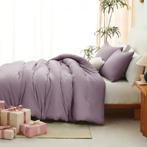CozyLux Oversized Queen Comforter Set Dusty Purple, 3 Pieces 98"x98" Lightweight Down Alternative Quilted Bedding Sets, Grayish Purple All Seasons Solid Comforter with 2 Pillowcases, Soft Bed Set by CozyLux - Image 6
