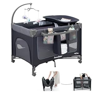 Pamo Babe 1-Second Setup 3-in-1 Playard for Babies – Heavy-Duty Steel Frame for Safe Sleep Space, Portable Crib with Zip Door & Changing Table, Locking Wheels, Breathable Mesh