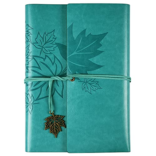 MALEDEN Leather Journal Notebook, Vintage Refillable Blank Notebook for Women Men, Cute Sketchbook with Unlined Paper for Sketching, Drawing, Writing, Scrapbook, Travel Journal Gift Idea, Teal