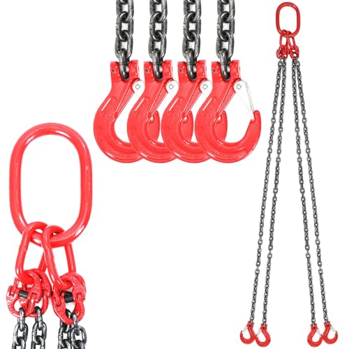NICCOO 4 Leg Heavy Duty 5T Chain Sling with 8MM x 1.5M G80 Alloy Steel Chain + Grab Hooks